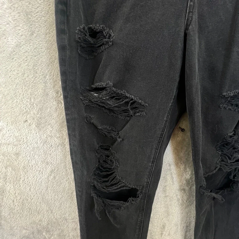 American Eagle Mom Jean High Waisted Distressed Washed Black Size 10 X-Long - Picture 2 of 9